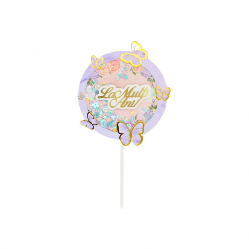 Cake Topper tort La Mulți Ani cerc-fluturași lila