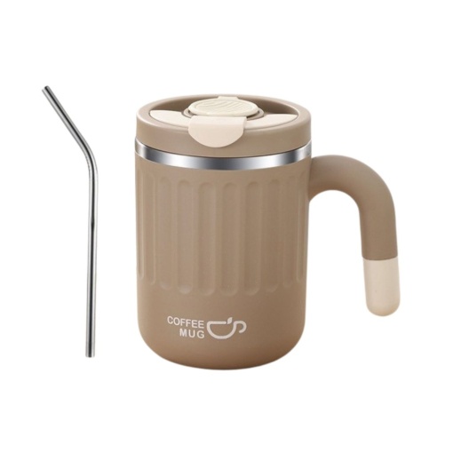 Cană termos cu capac și pai – 480 ml, maro