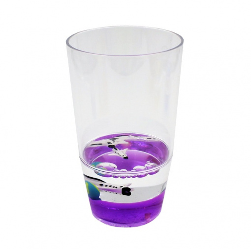 Pahar cu figurine plutitoare, violet, model cu navă spațială, 250ml