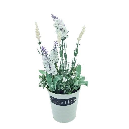 Plantă artificială în ghiveci, lavandă, dimensiuni 28x9 cm, culoare alb