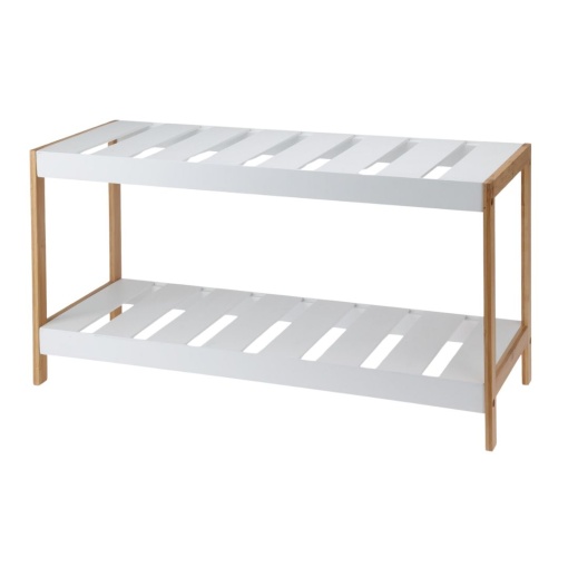 Suport pentru încălțăminte – Excellent Houseware | 2 rafturi, bambus & MDF, 70x26x36 cm, alb/maro