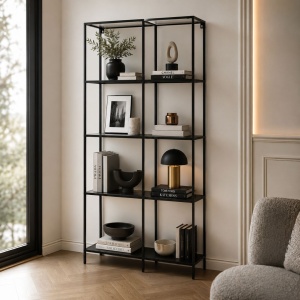 5-Shelf unit, metal and MDF, brown/black, 78 x 30 x 170 cm
