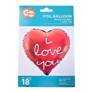Balon din folie, pentru ziua îndrăgostiților, model i love you, formă inimioară, 37 cm