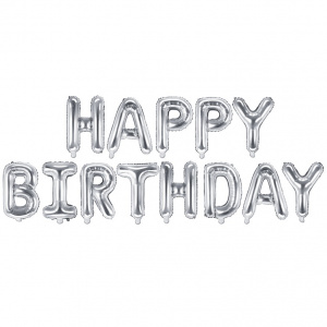 Balon party Happy Birthday argintiu 340x35cm
