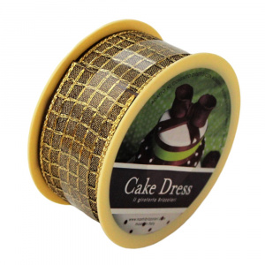 Bandă decorativă textilă Cake Dress, pentru torturi și prăjituri, 4.5cm x 10m, Gold, maron