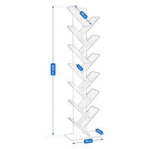 Bibliotecă verticală JUMI, 222x50x24 cm, MDF negru-stejar, tip arbore pentru cărți și decorațiuni