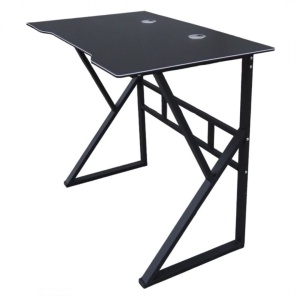 Birou Gaming, cadru metalic, blat neted cu orificii pentru cabluri, culoarea negru, 100x60 cm, eCarla, STL20CZ