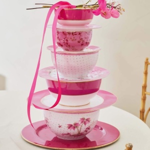 Bol din porțelan, Pip Studio, Dots Gold Pink, 15 cm, colecția Jolie