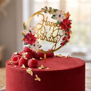 Cake Topper pentru tort cu cerc și mesaj Happy Birthday