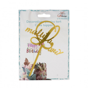 Cake Topper pentru tort cu mesaj auriu La Mulți Ani!
