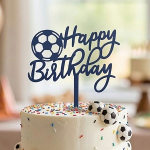 Cake Topper pentru tort cu mesaj Happy Birthday și minge de fotbal