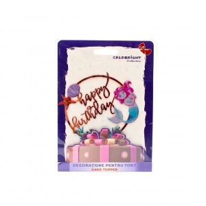 Cake Topper pentru tort cu mesaj  Happy Birthday și sirenă