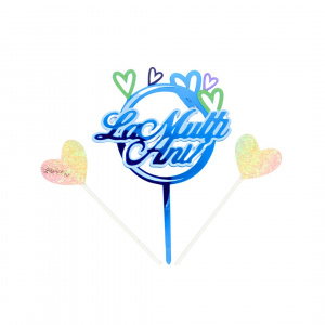 Cake Topper pentru tort cu mesaj La multi ani, cerc albastru și inimioare