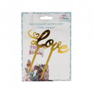 Cake Topper pentru tort cu mesaj LOVE, auriu