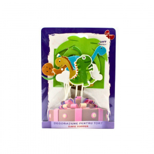 Cake Topper pentru tort, cu tematică dinozauri și mesaj La Mulți Ani
