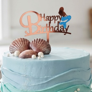 Cake Topper pentru tort Happy Birthday cu model sirenă rose