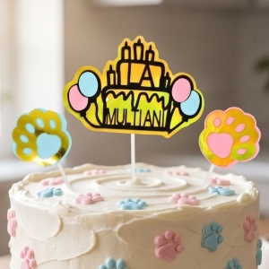 Cake Topper pentru tort, La Mulți Ani cu model lăbuțe