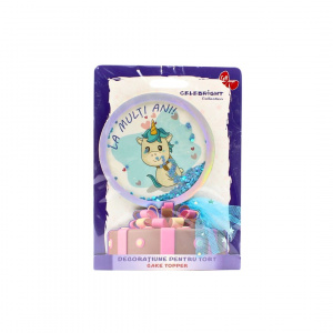 Cake Topper tort La Mulți Ani cerc-unicorn albastru