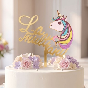 Cake Topper tort mesaj auriu cu unicorn