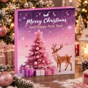 Calendar advent de Crăciun, pentru fete, 24 surprize cu bijuterii, 2 brățări, 2 coliere și charm-uri decorative, roz-mov, KA02