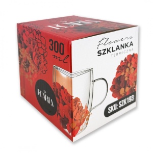 Cană cu hortensii și gypsophila roșii, pereți dubli, sticlă borosilicată, 300 ml, SZK193