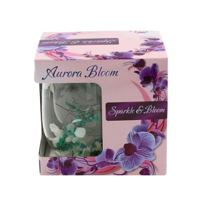 Cană cu inserție de flori uscate alb și turquoise, hortensie și limonium, pereți dubli, sticlă borosilicată, 250 ml, Aurora Bloom