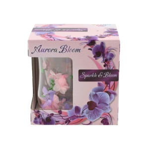 Cană cu inserție de flori uscate, hortensie mov și roz, pereți dubli, sticlă borosilicată, 200 ml, Aurora Bloom