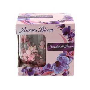 Cană cu inserție de flori uscate roz, hortensie și limonium, pereți dubli, sticlă borosilicată, 250 ml, Aurora Bloom