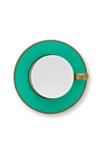 Cană espresso cu farfurioară, Pip Studio, 120 ml, colecția Pip Chique, Gold-Green