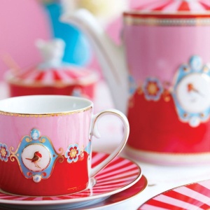 Cană porțelan, Pip Studio, Red and Pink, 150ml, colecția Love Birds