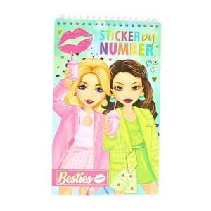 Carte de colorat cu stikere, pe numere, roz, Besties