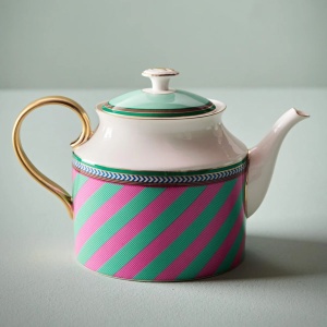 Ceainic din porțelan, Pip Studio, Stripes Pink-Green, 1.8l, colecția Pip Chique