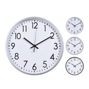 Ceas de perete alb cu cadru gri și cifre negre, 30 cm, design modern
