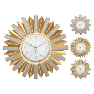 Ceas decorativ Koopman, în formă de soare, auriu cu accente de oglindă, mecanism Quartz