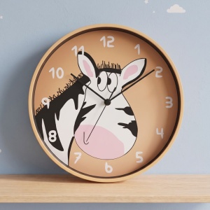Children's wall clock, 20.3 cm, zebra design