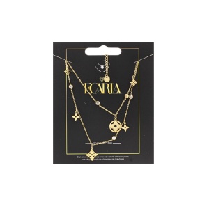Colier elegant cu pandantive geometrice și cristale – Oțel inoxidabil placat cu aur 14K, Ecarla, NST2036
