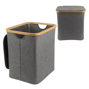 Coș de rufe pliabil 60L Jumi, gri natural, bambus și poliester, 40x33x45 cm