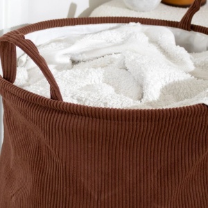 Coș de rufe pliabil, textil, rotund, 38x38x50 cm, culoare maro
