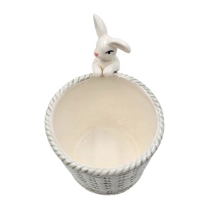 Coș decorativ, pentru Paște, din porțelan, culoarea gri, 11x11x13 cm