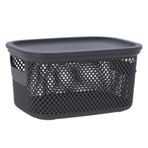 Coș depozitare cu capac, 3.5 L, din plastic perforat, Storage Solutions, gri