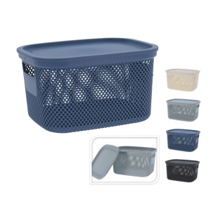 Coș depozitare cu capac, 6 L, din plastic perforat, Storage Solutions, albastru