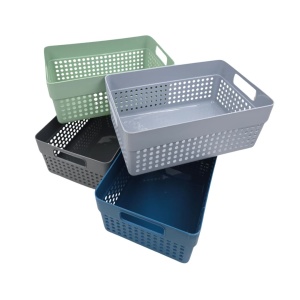 Coș de depozitare din plastic perforat 23×15×10 cm, Storage Solutions – Organizator universal cu mânere, Albastru