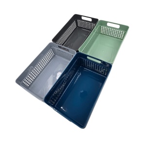Coș depozitare plastic perforat 23x15x10 cm Storage Solutions, cu mânere, Gri închis