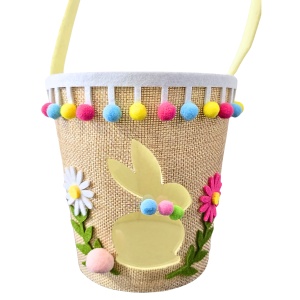 Coșuleț decorativ, de Paște, din poliester, 15 cm, model iepuaș cu floricele