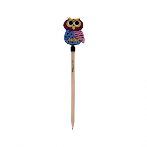 Creion figurină Bufniță albastră aripi roz 22cm