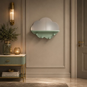 Cuier cu oglindă MDF verde 39x28cm