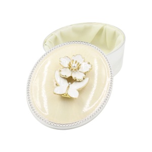 Cutie Bijuterii Ovală 9x7 cm cu Floare și Strasuri AZAY – Casetă Bijuterii Elegantă, Cutie Inel, Cadou Femei Premium cu Ambalaj