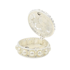 Cutie Bijuterii Rotundă 5 cm cu Perle și Strasuri AZAY – Casetă Bijuterii Elegantă, Cutie Inel, Cutie Cadou Femei Premium cu Ambalaj