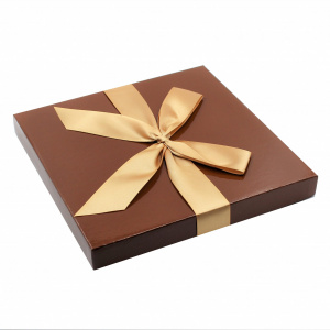 Cutie de cadou cu tissue paper, fundita decorativa si minifelicitare, XL - Brown