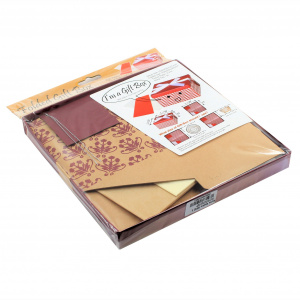 Cutie de cadou cu tissue paper, fundita decorativa si minifelicitare - Maroniu